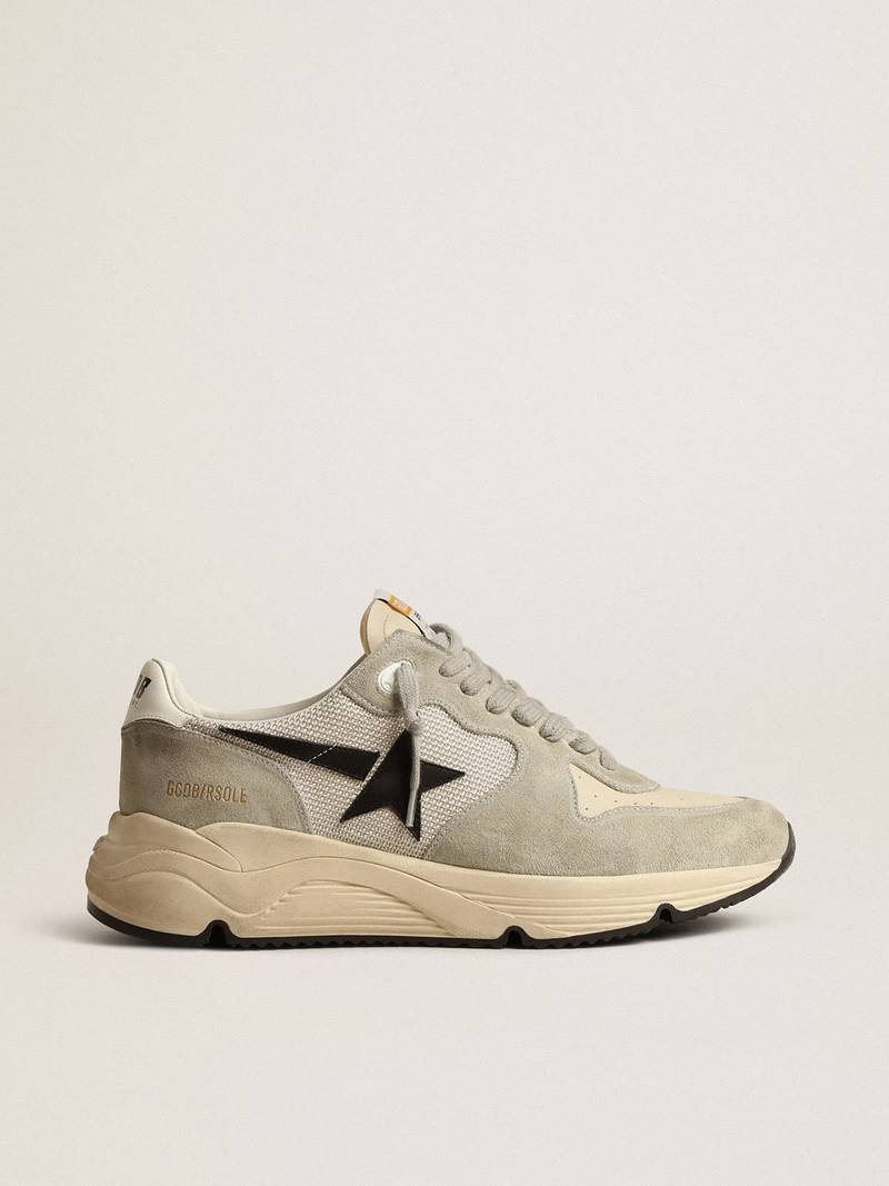 Running Sole in ice-gray suede and mesh with black leather star - 1