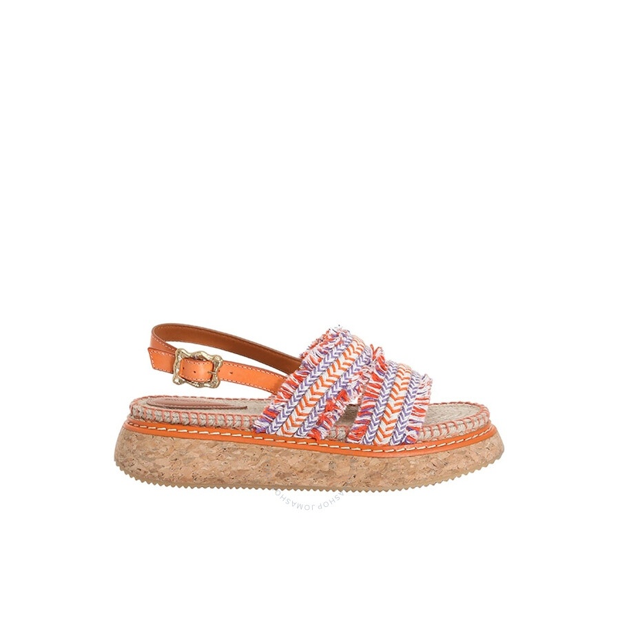 Zimmermann Ladies Orange Fringed Braided Espadrille Sandals - 1