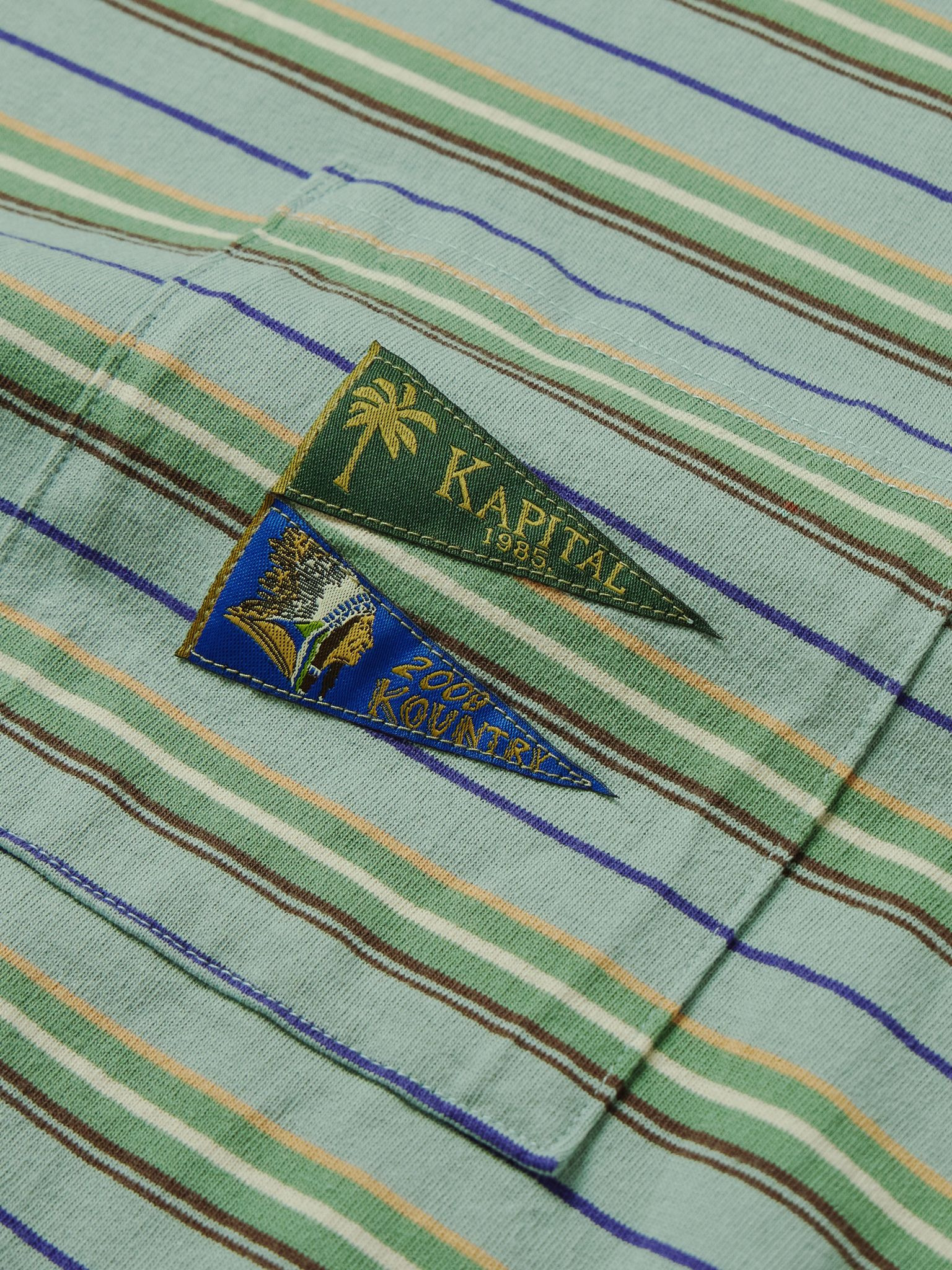 Logo-Appliquéd Striped Cotton-Jersey T-Shirt Green - 4