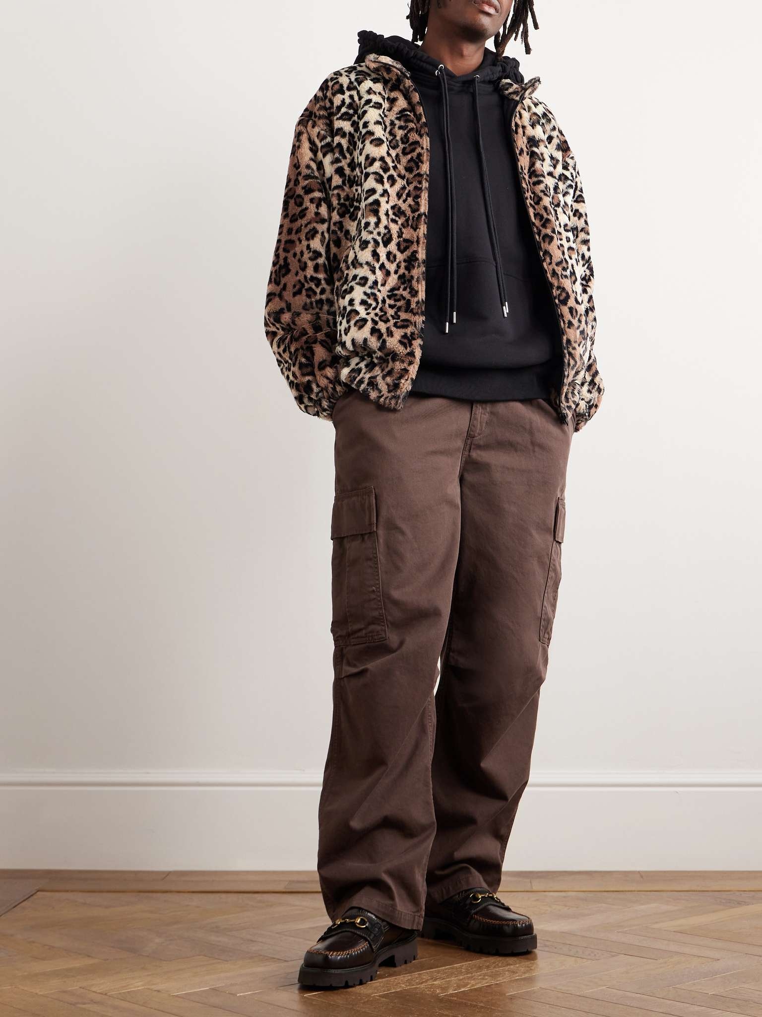 Leopard-Print Faux Fur Zip-Up Track Jacket - 2