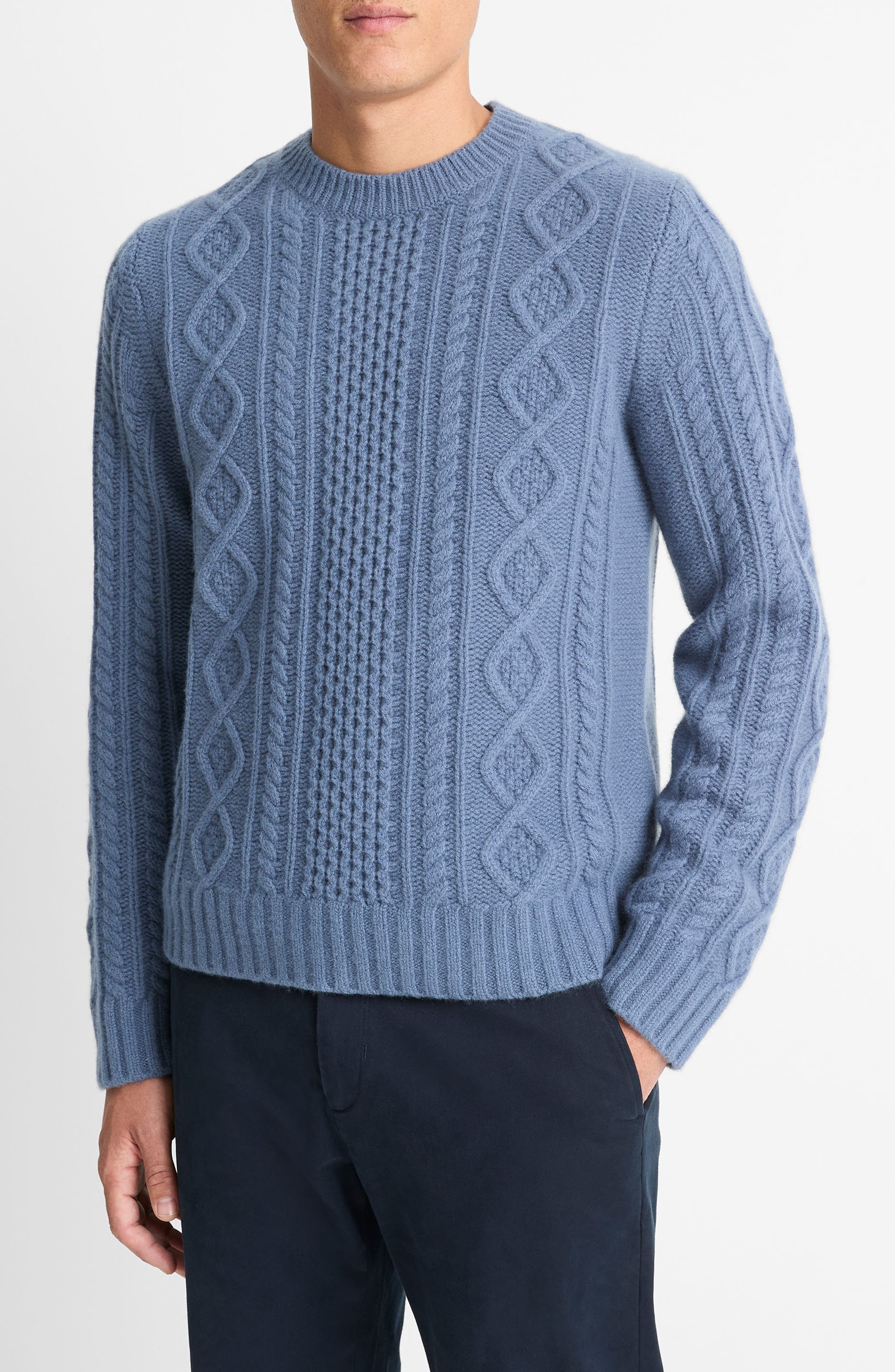 Vince Wool Aran Cable Sweater in Light Belluga Blue at Nordstrom - 3
