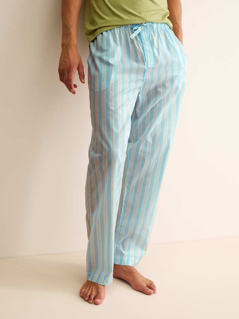 Men's Lounge Pants Amalfi Cotton Batiste Aqua Blue Stripe 5