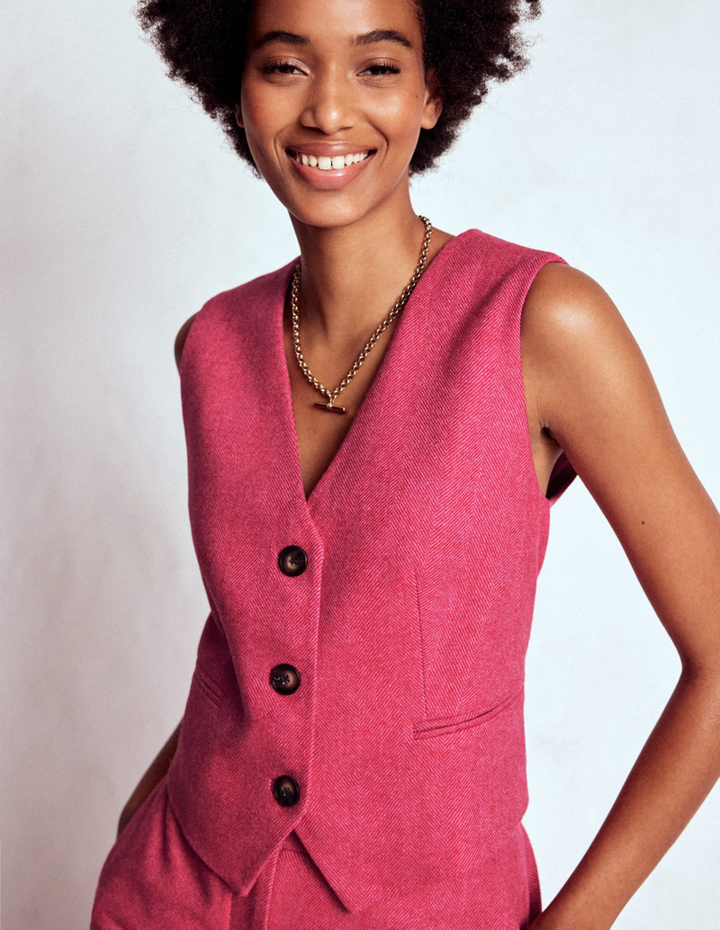 Pink Wool Waistcoat-Red and Pink Wide Herringbone 6