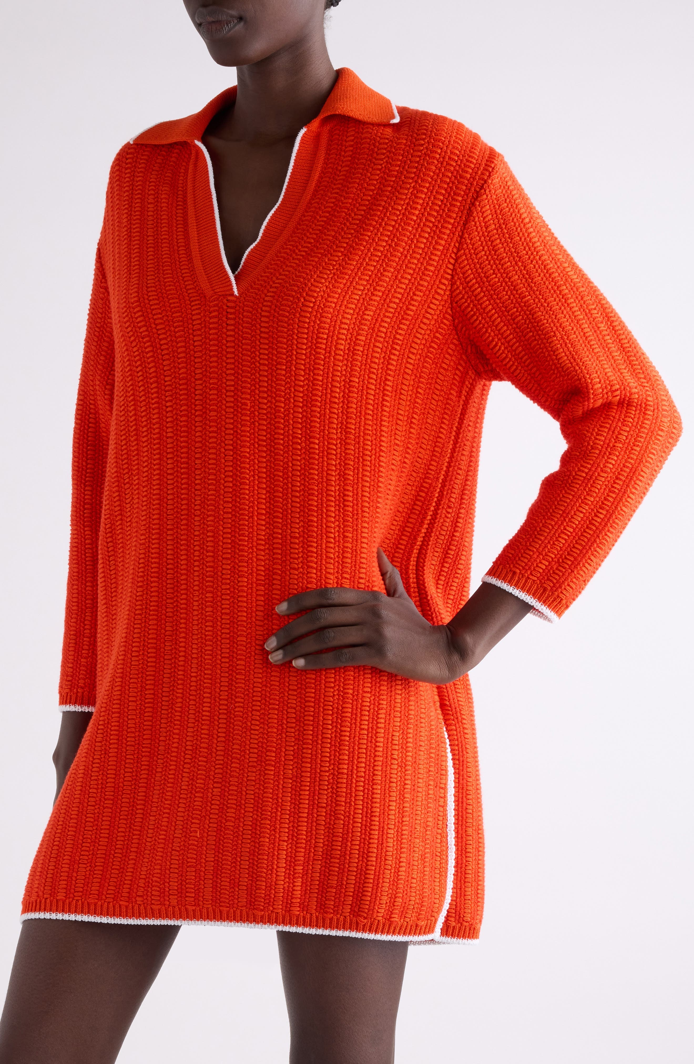 Givenchy Rib Polo Sweater Minidress in Orange at Nordstrom - 5