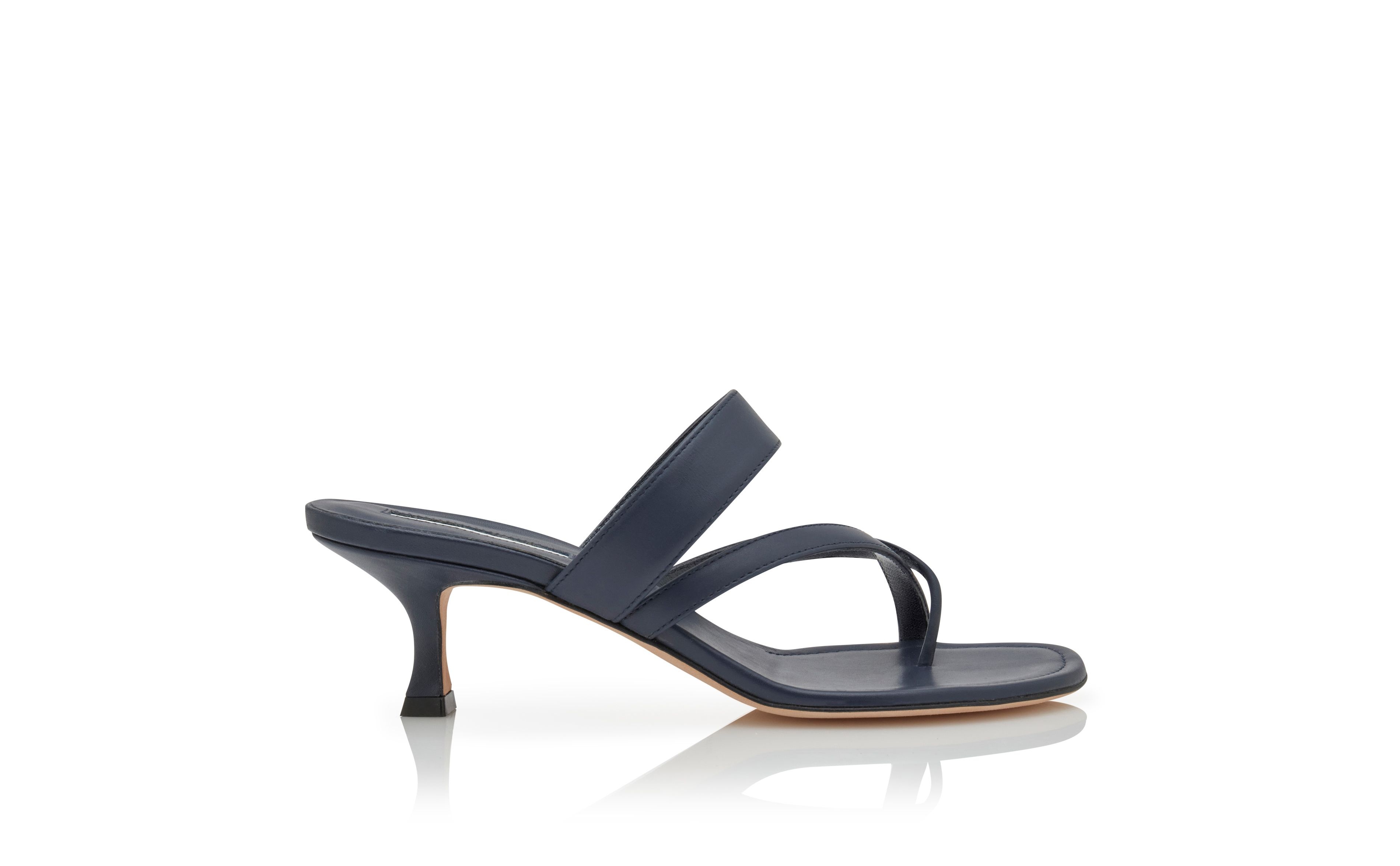 Navy Blue Calf Leather Mules - 1