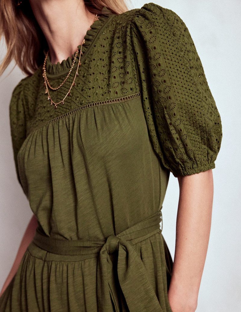 Lorelei Broderie Jersey Dress-Woodland Green 4