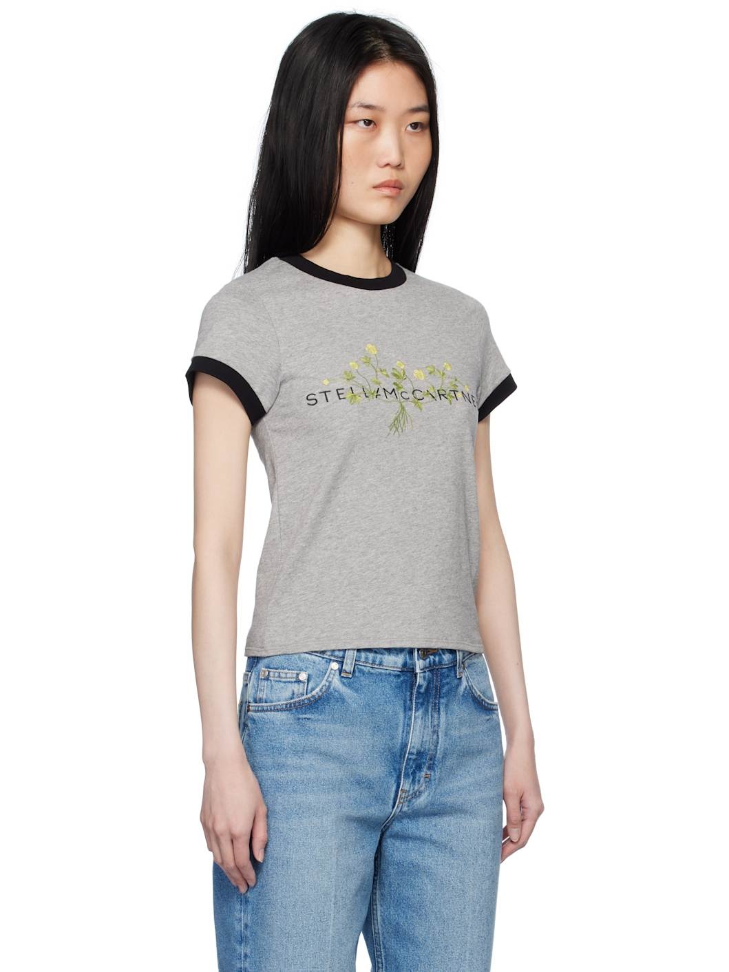 Gray Logo Floral Embroidered T-shirt - 2