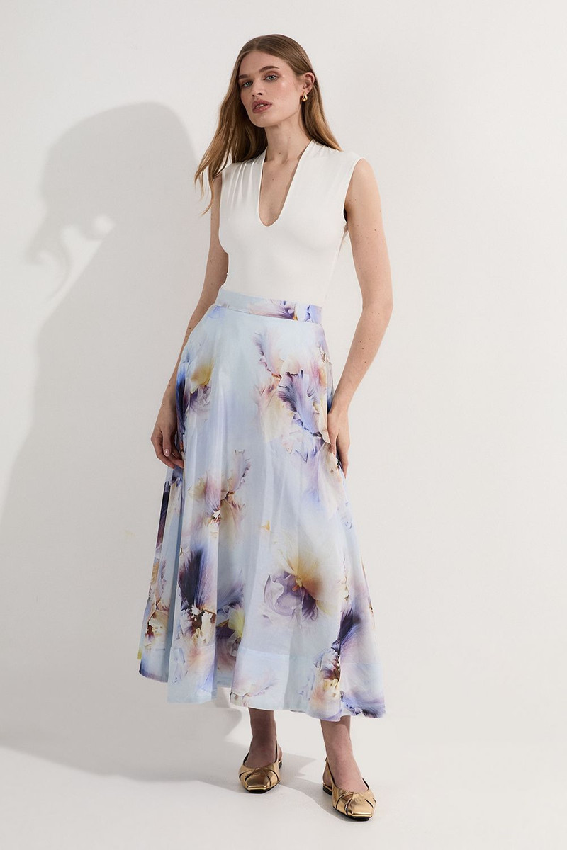 Spring Floral Silk Cotton Woven Prom Skirt 3