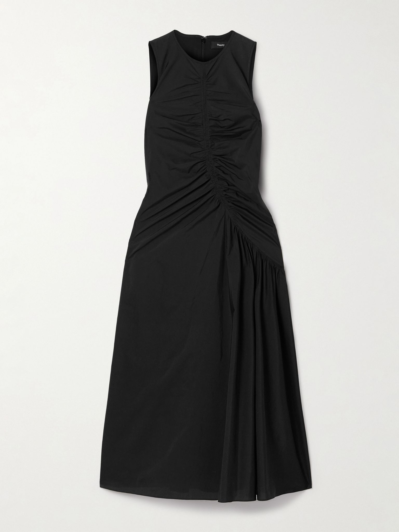 Ruched cotton-blend sateen midi dress Black - 1