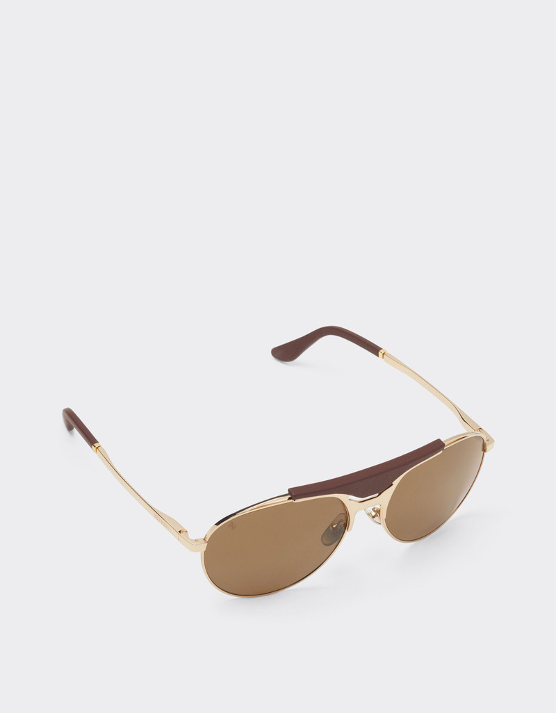 Ferrari sunglasses in gold-tone metal and leather with polarised brown lenses 6
