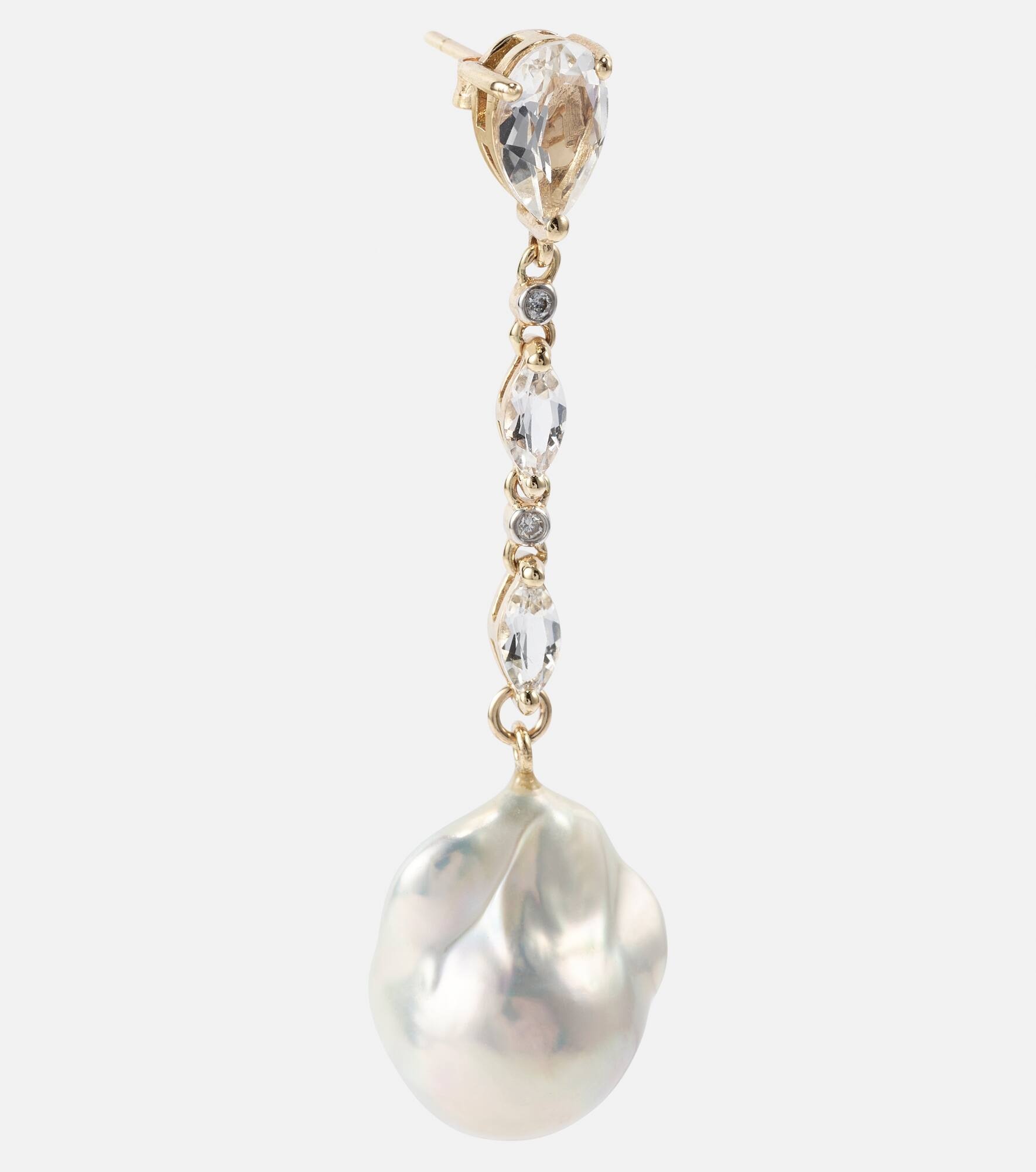 14kt gold earrings with pearls and topaz - 2