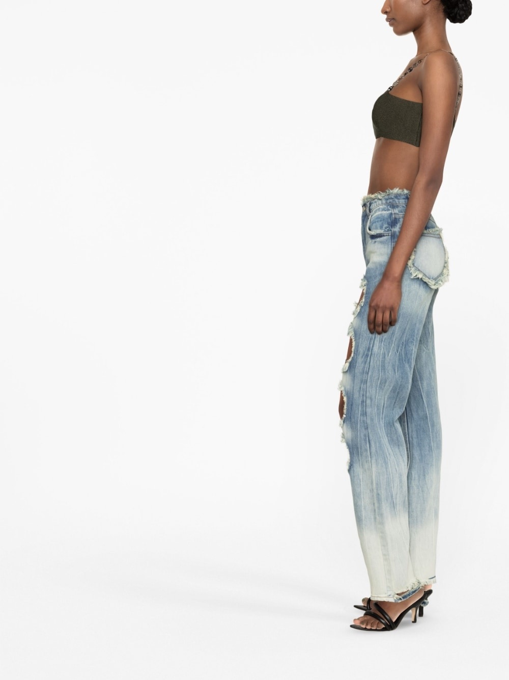 distressed-effect straight-leg jeans - 4