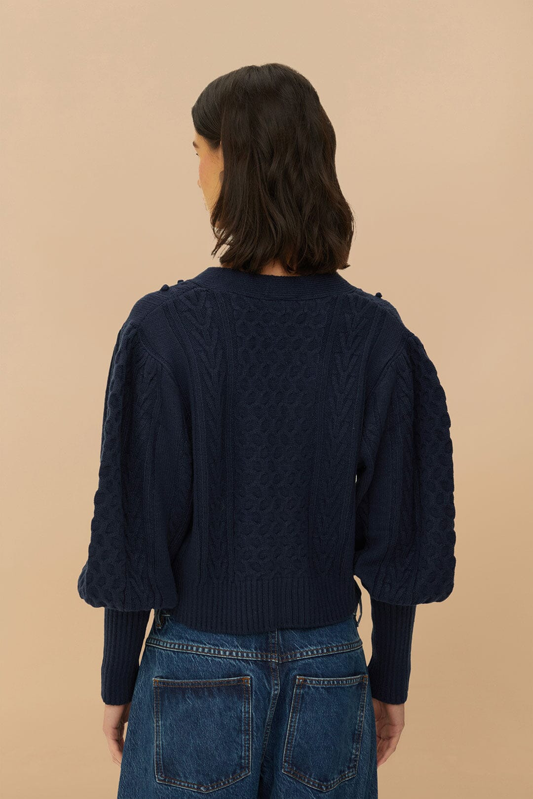 Navy Blue Mixed Stitches Knit Cardigan - 3