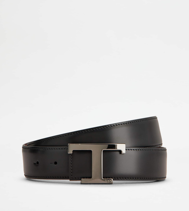 T TIMELESS REVERSIBLE BELT IN LEATHER - BLACK, BURGUNDY 1