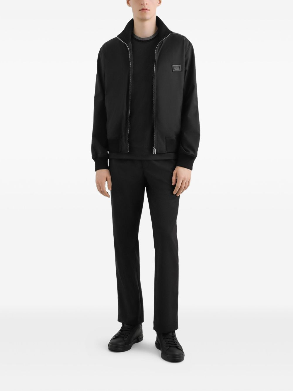 logo-patch zip-up bomber jacket - 2