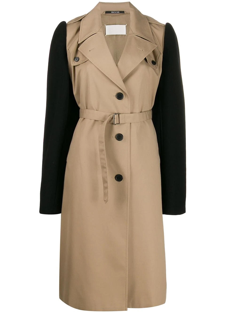 colour block belted trench coat - 1