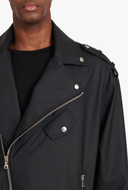 Black quilted faux leather biker jacket - 10