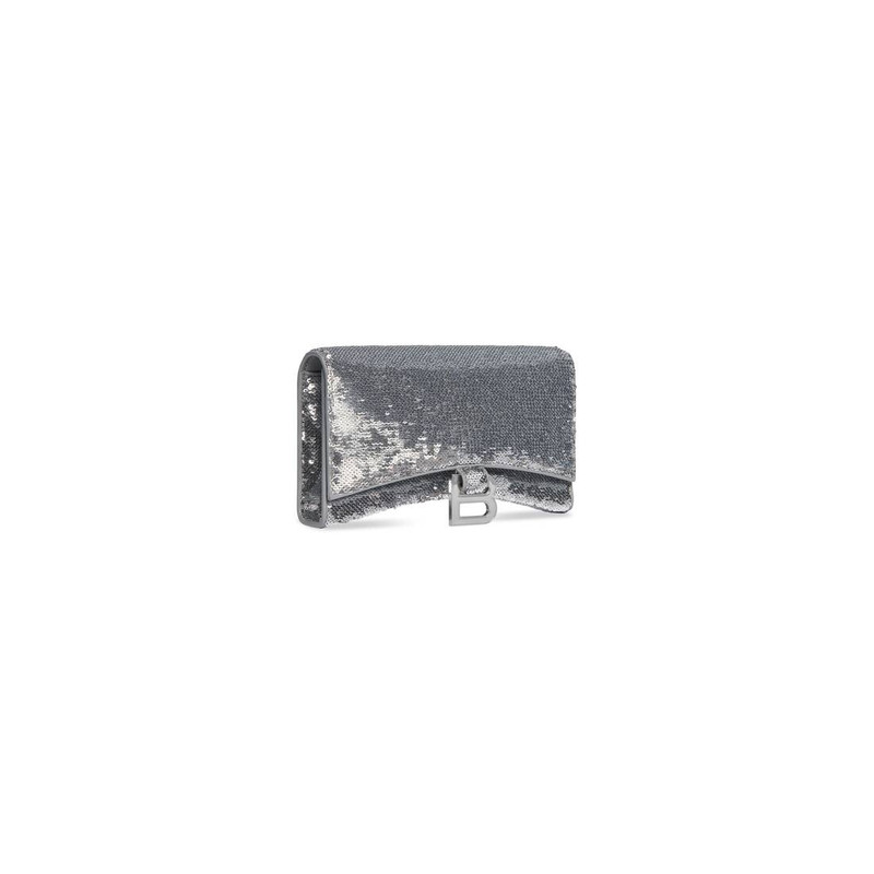 BALENCIAGA Women's Hourglass Wallet On Chain And Sequin in Silver outlook