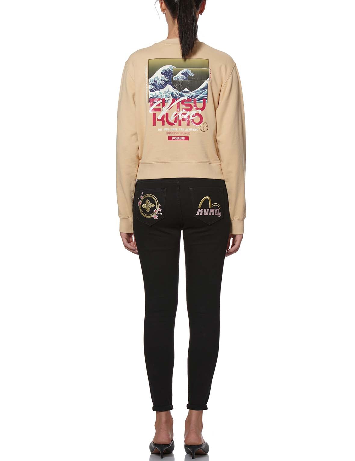 Ukiyo-E and Seagull Print Cropped Sweatshirt - 5