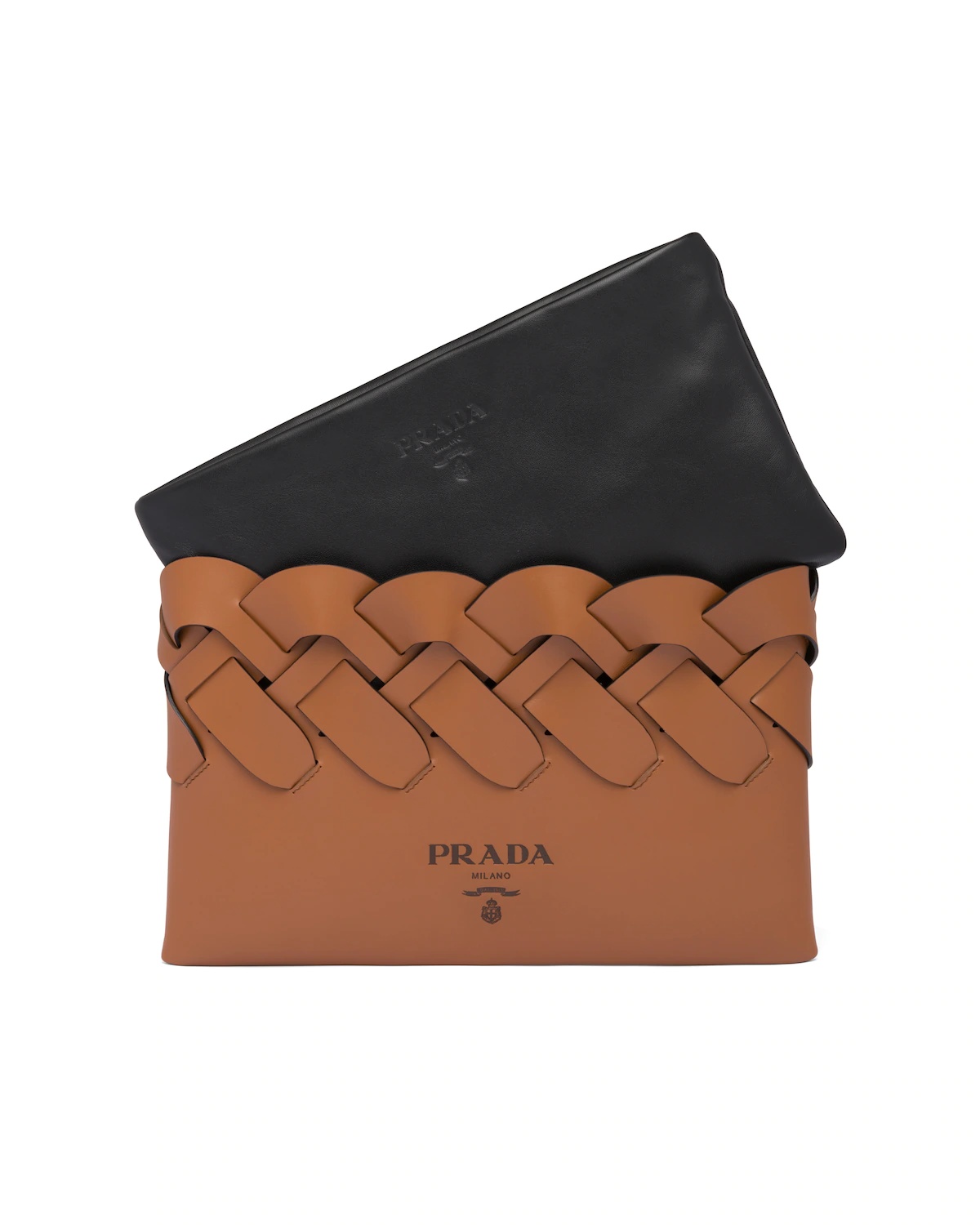 Prada Tress leather clutch with large woven motif - 6