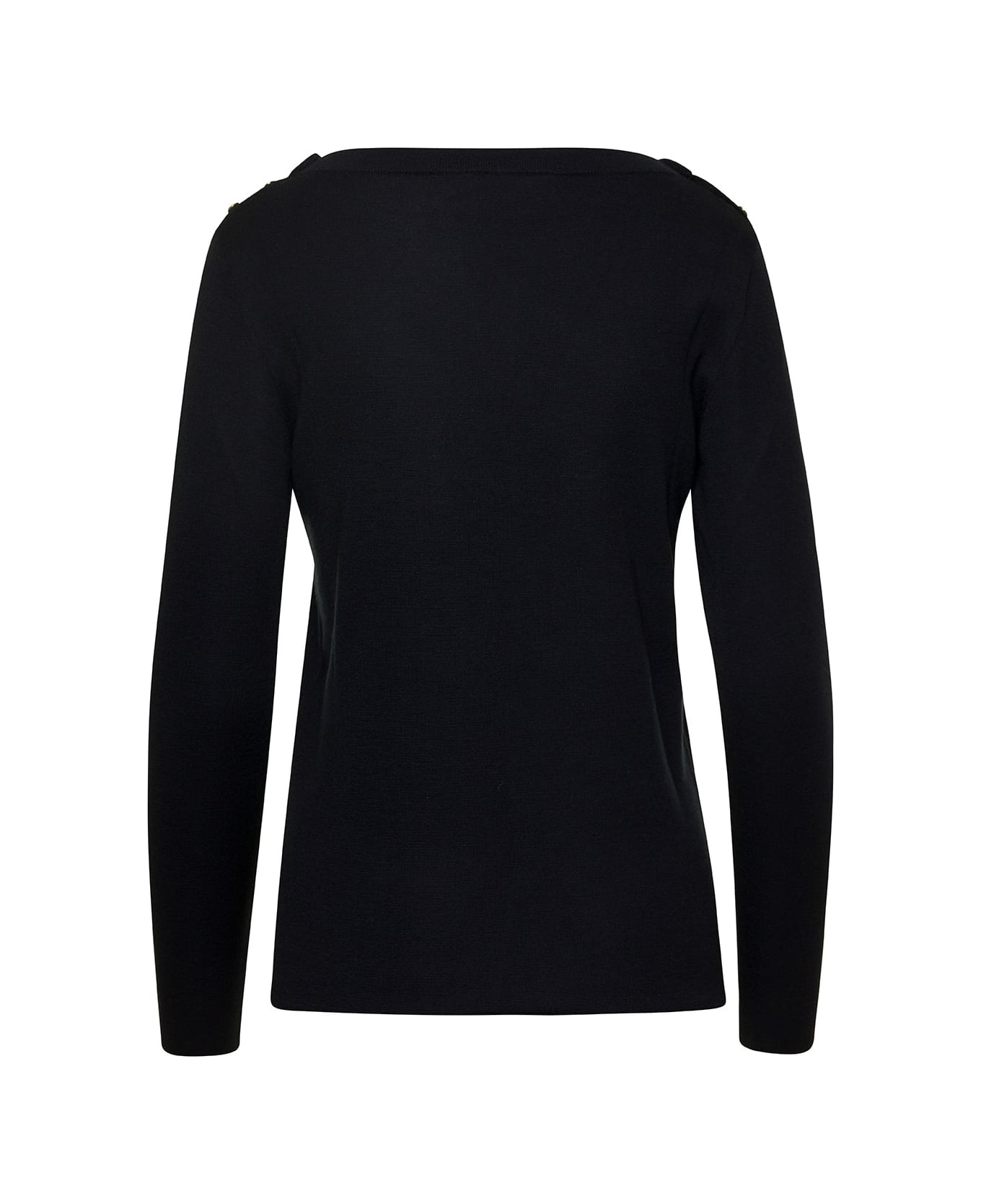 Black Sweater With Boat Neckline And Golden Logo Buttons In Cashmere Woman - 2