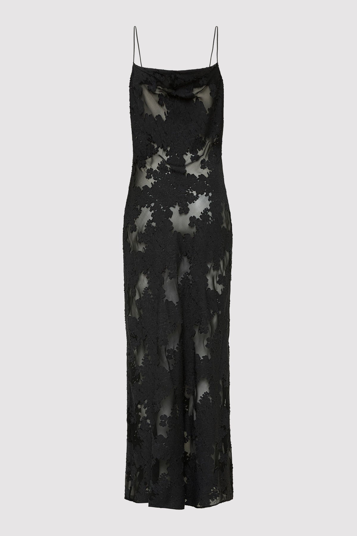 Semi Sheer Floral Dress - Black - 5