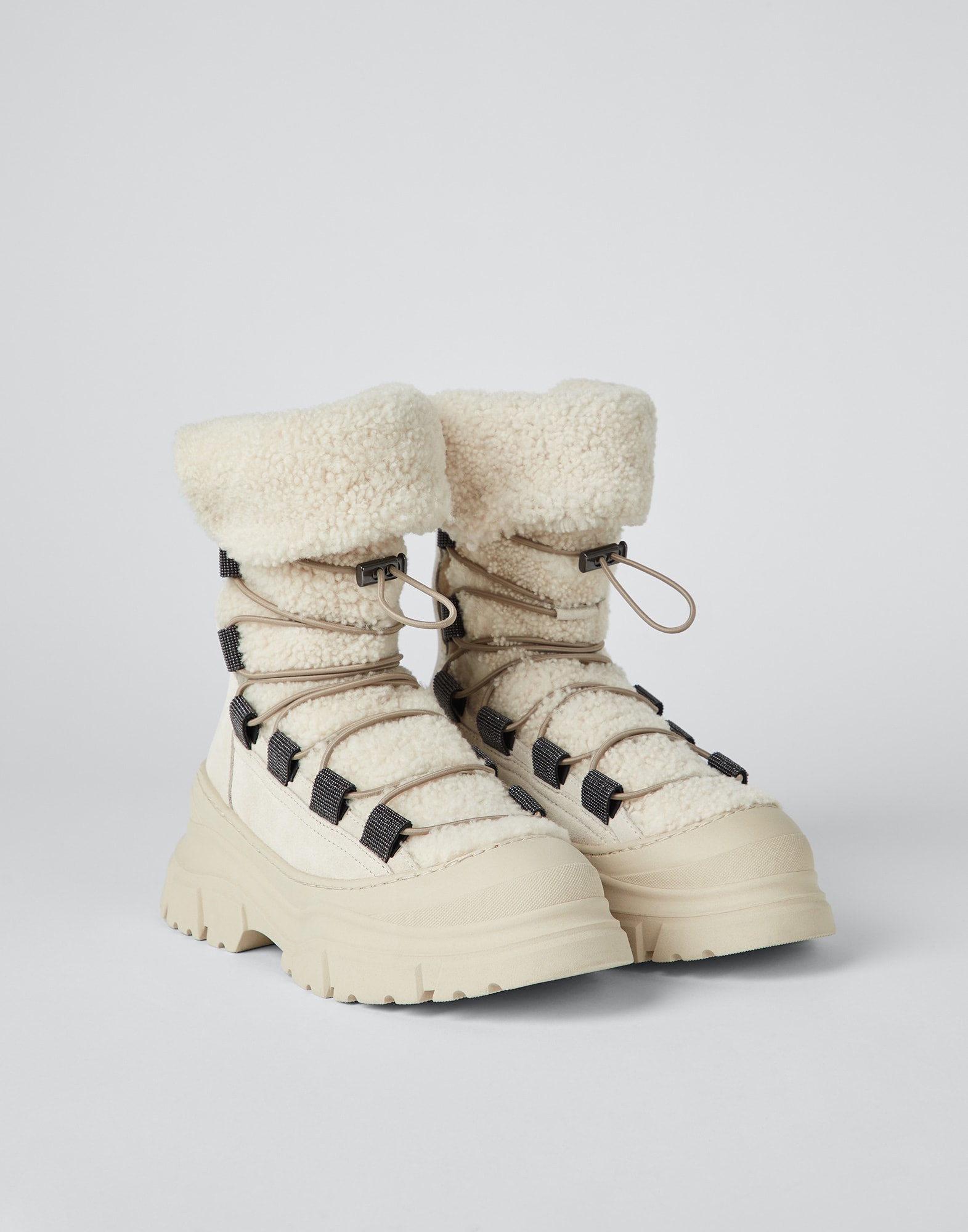 Suede boots with shearling insert and monili - 1