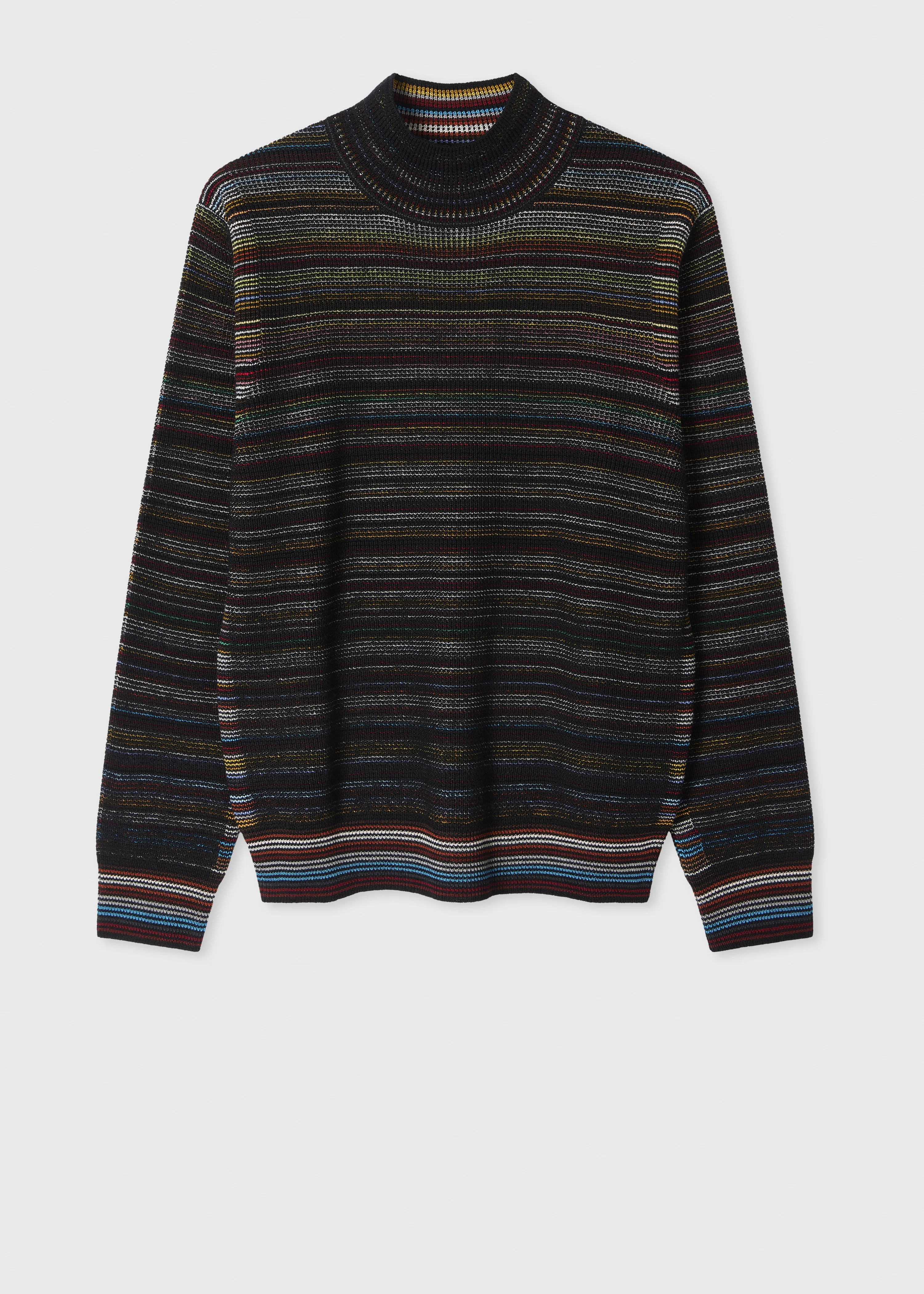 Black 'Signature Stripe' Merino Wool Waffle Roll Neck Sweater - 1