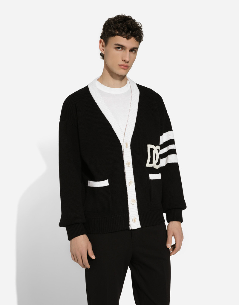 Wool fisherman’s rib cardigan with DG logo 4