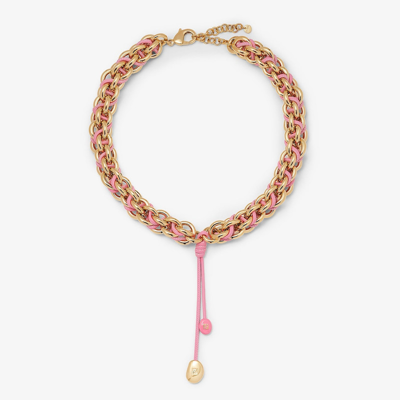 Fendi Candy Necklace Gold-colored metal and pink leather necklace 1