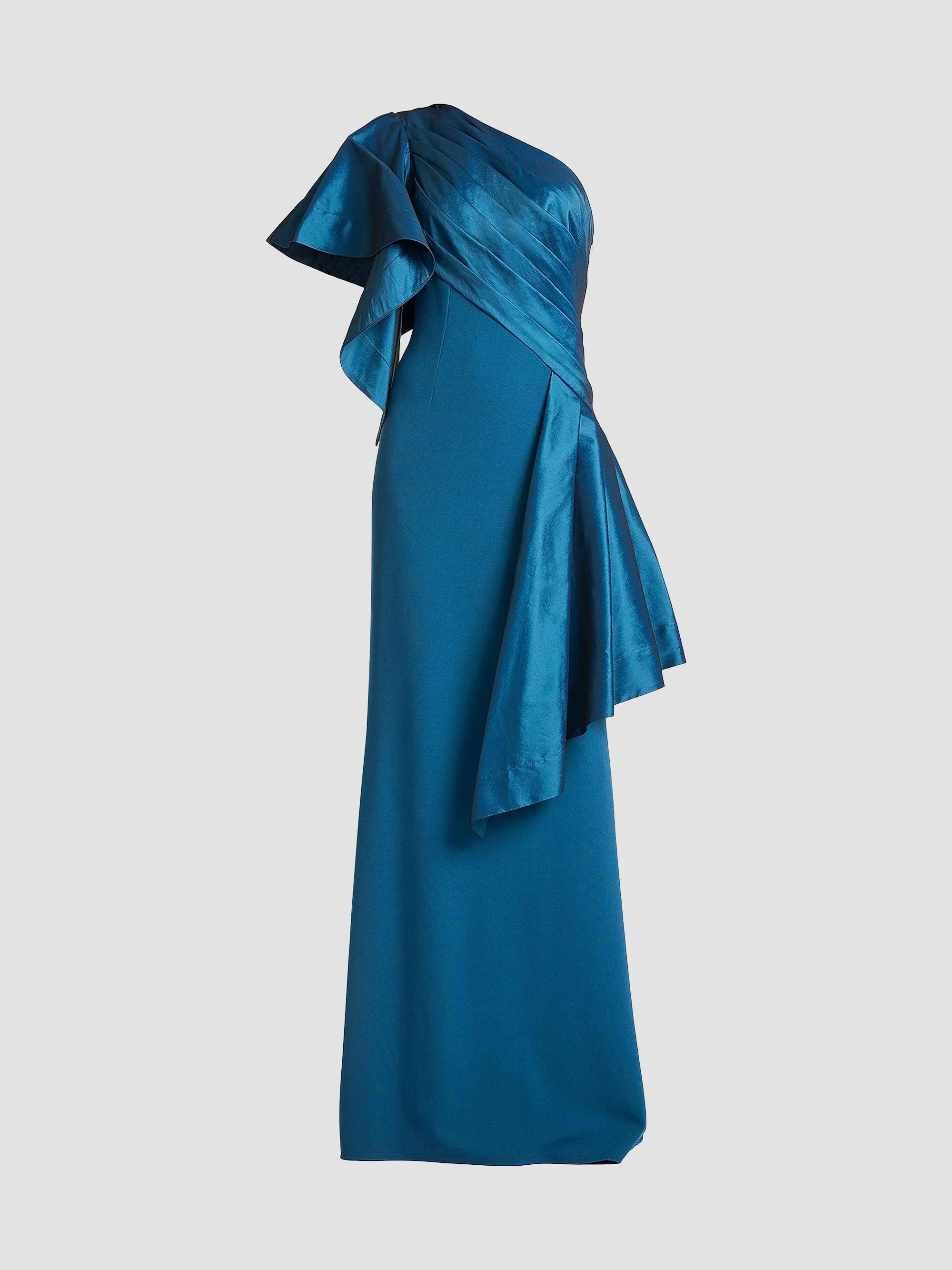 Women's Pleated Draped One-Shoulder Gown - Cerulean - 1