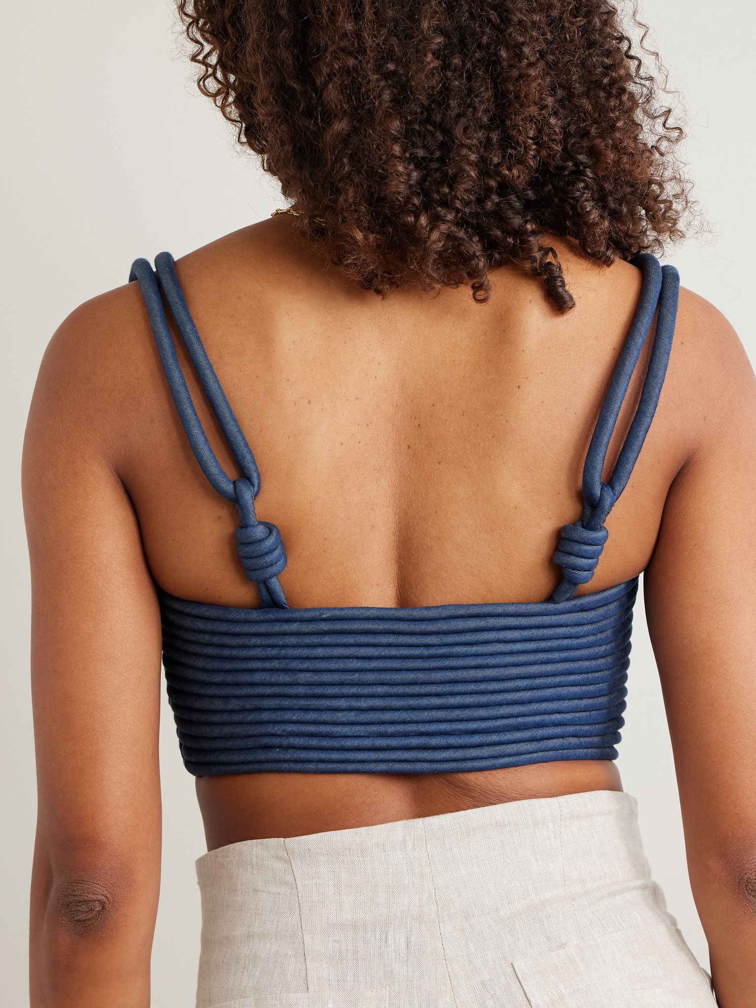 Redes cropped corded chambray top Indigo - 3