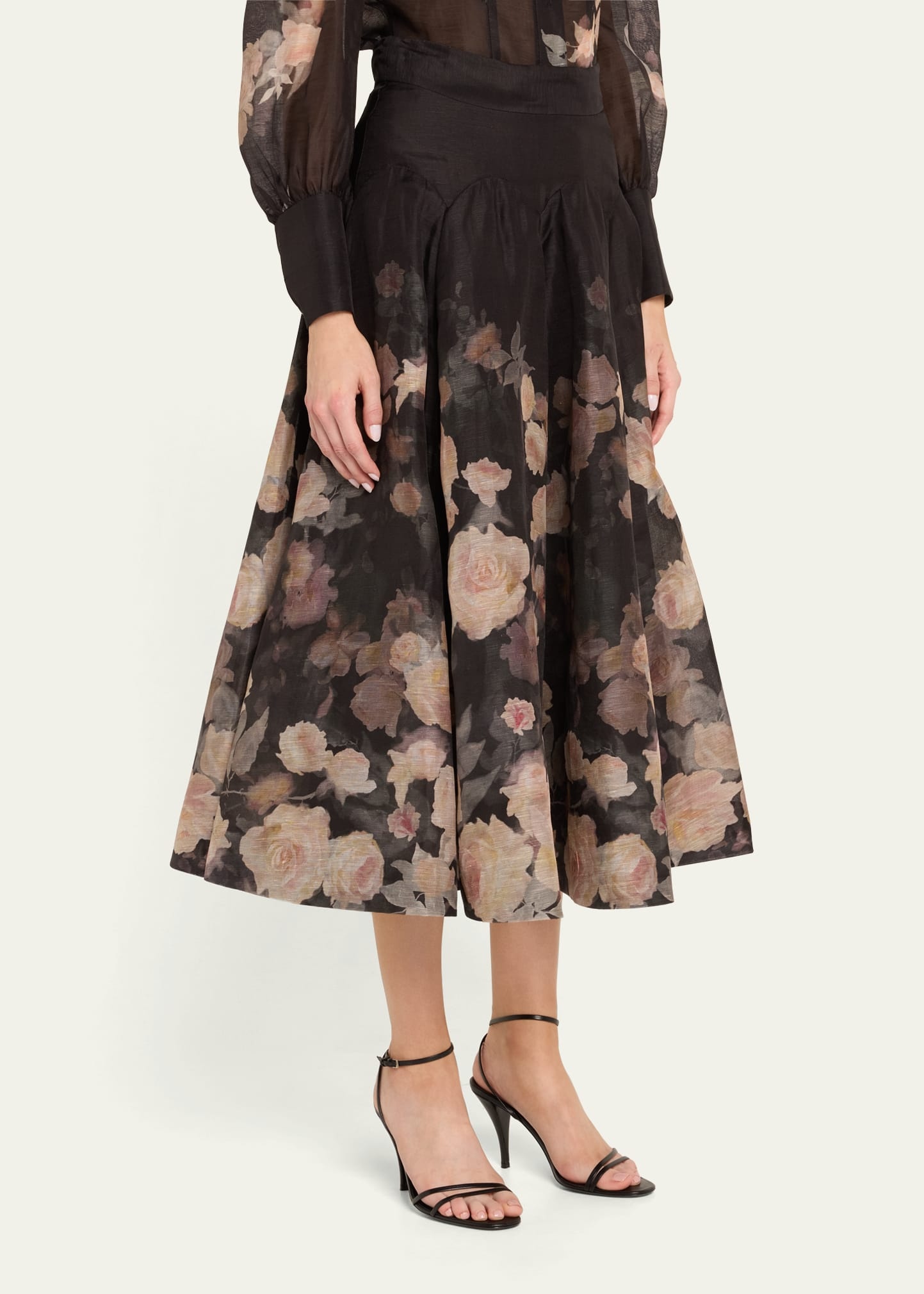 Zimmermann Crush Flared Floral Midi Skirt | bergdorfgoodman