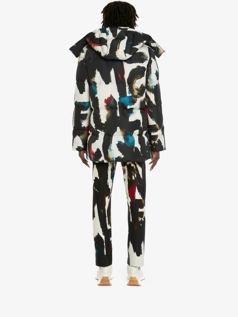 Men's Watercolour Graffiti Puffer Jacket in Multicolour - 4
