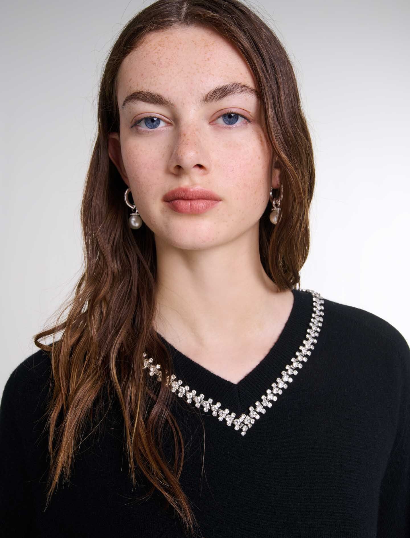 Knit jumper with rhinestone neck - 6