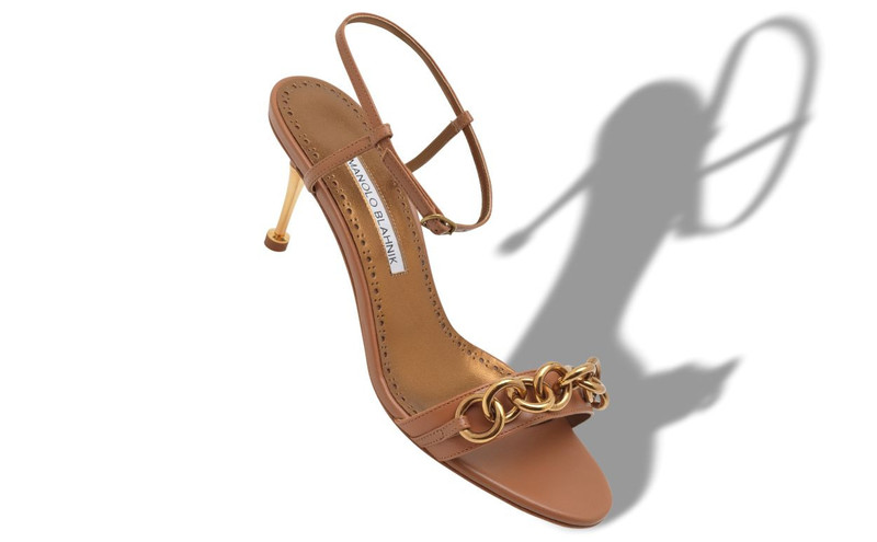 Manolo Blahnik Brown Calf Leather Ankle Strap Sandals outlook