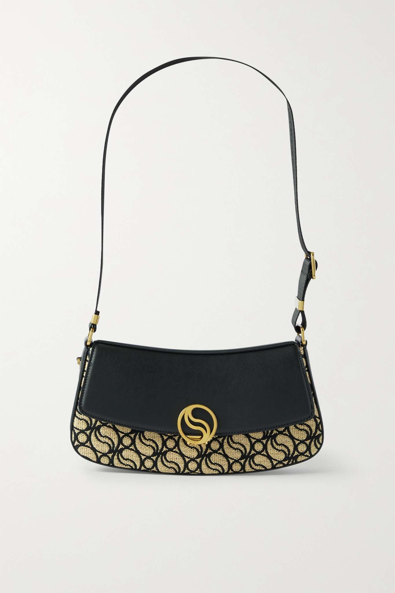 S-Wave vegetarian leather and embroidered raffia shoulder bag - 1