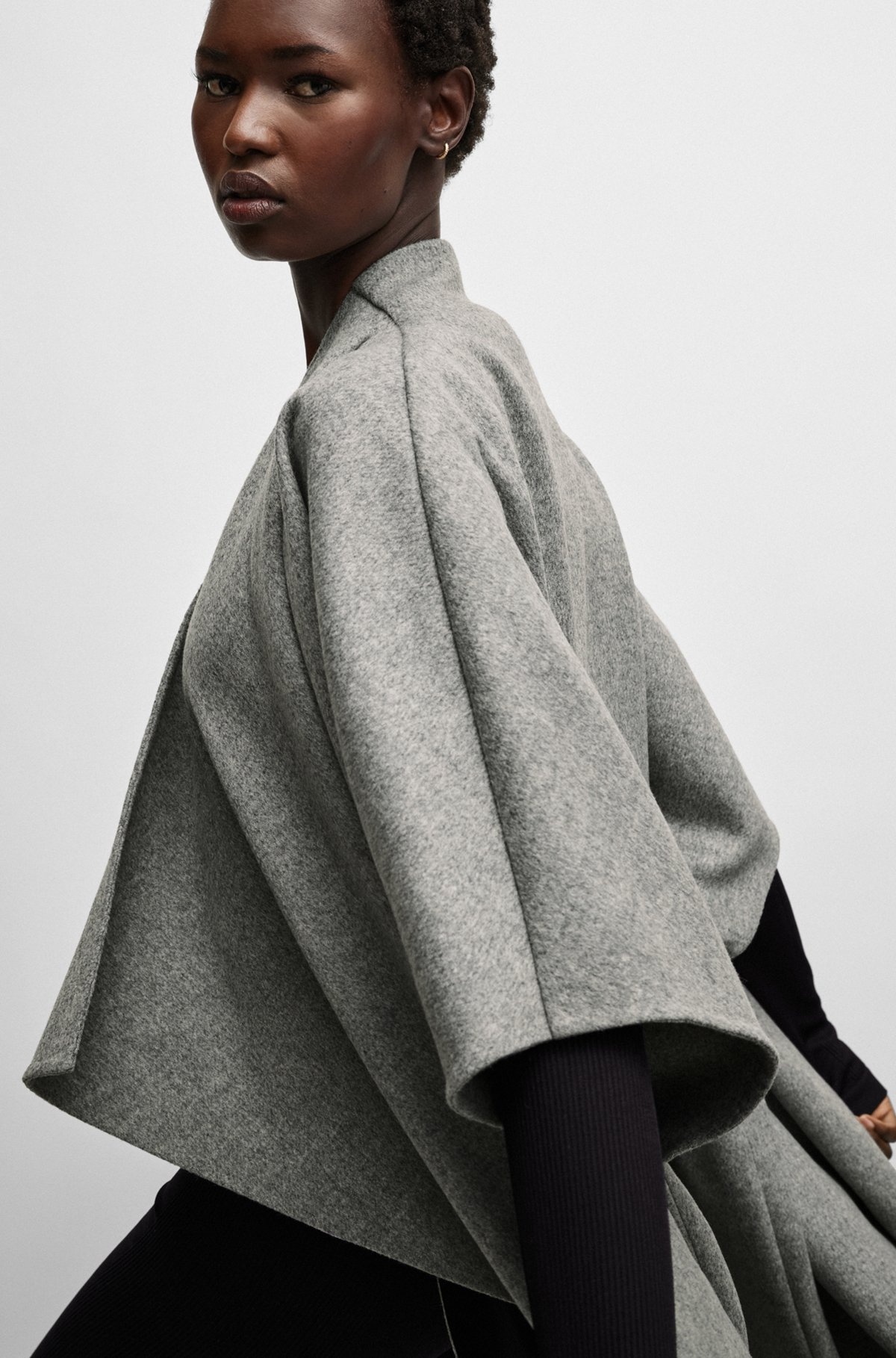NAOMI X BOSS WATERFALL-FRONT CAPE COAT IN VIRGIN WOOL - 6