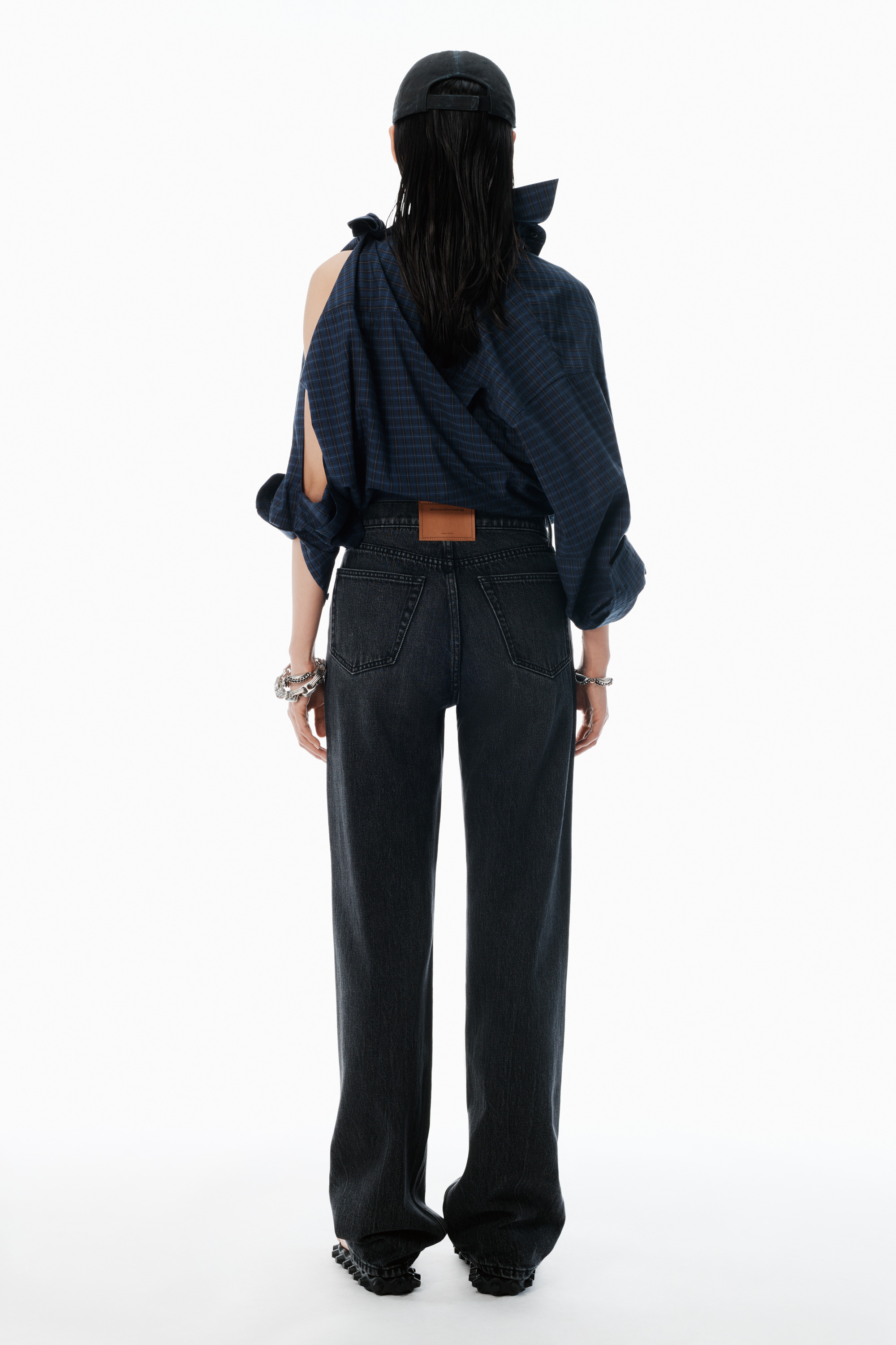 grey logo cutout mid-rise jeans - 4
