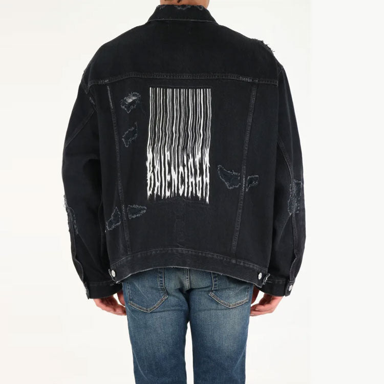 Balenciaga Barcode Destroyed Denim Jacket 'Black' 664329TBP471055 - 4