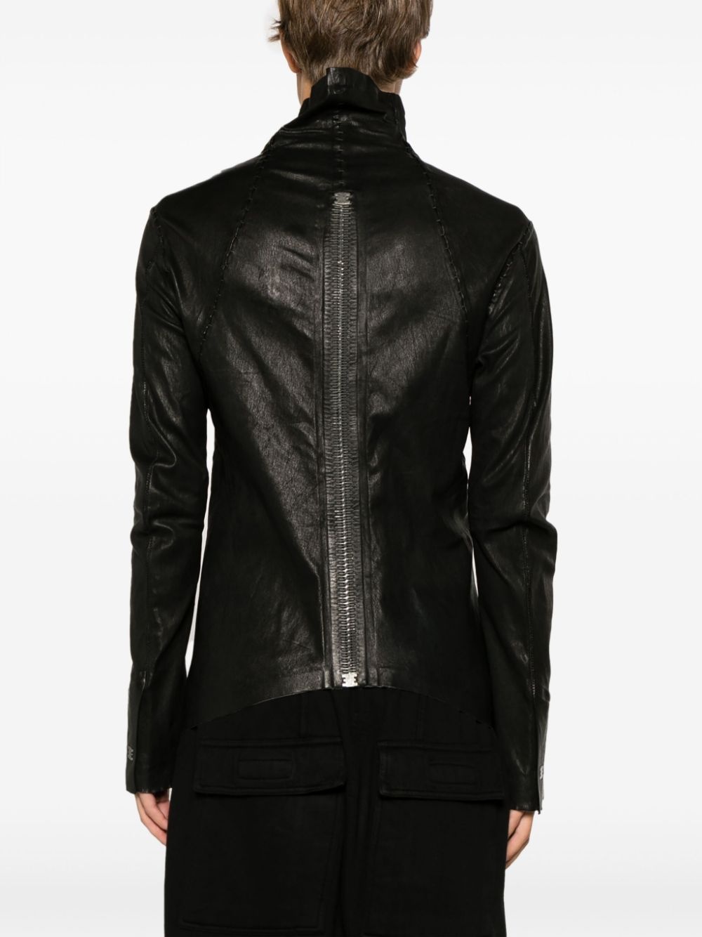 high-neck leather jacket - 4