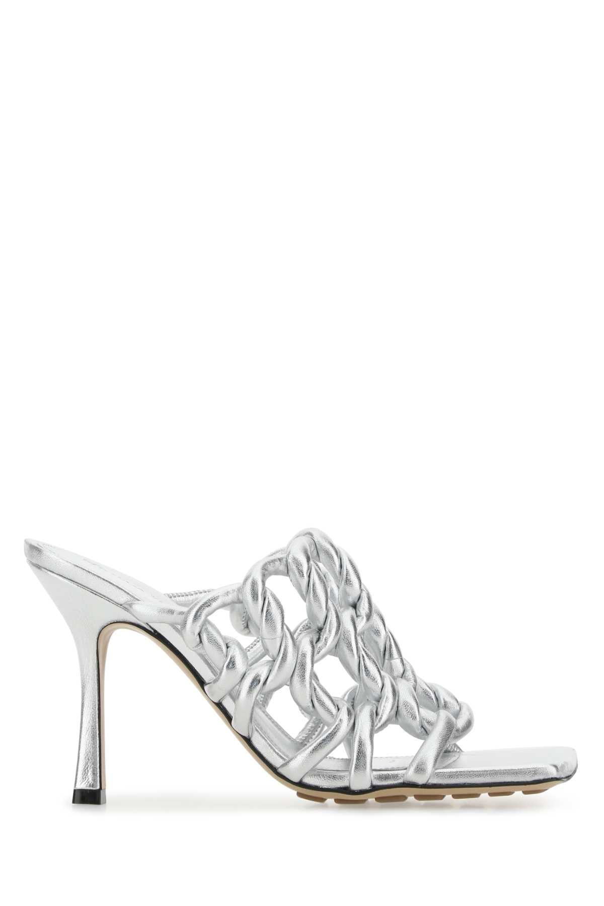 Bottega Veneta Women Silver Leather Stretch Mules - 1