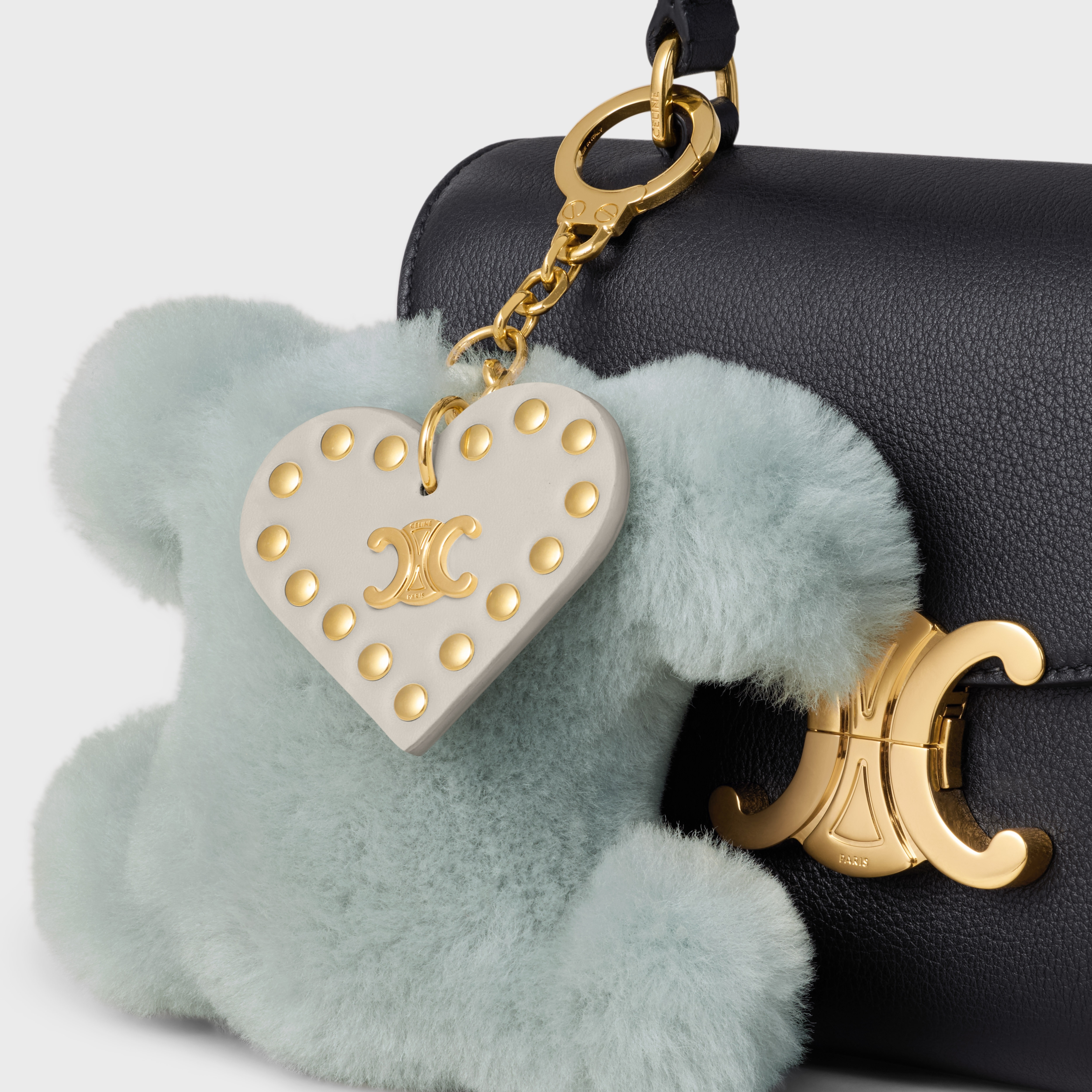CELINE TRIOMPHE pom-pom keyring with HEART in SHEARLING AND