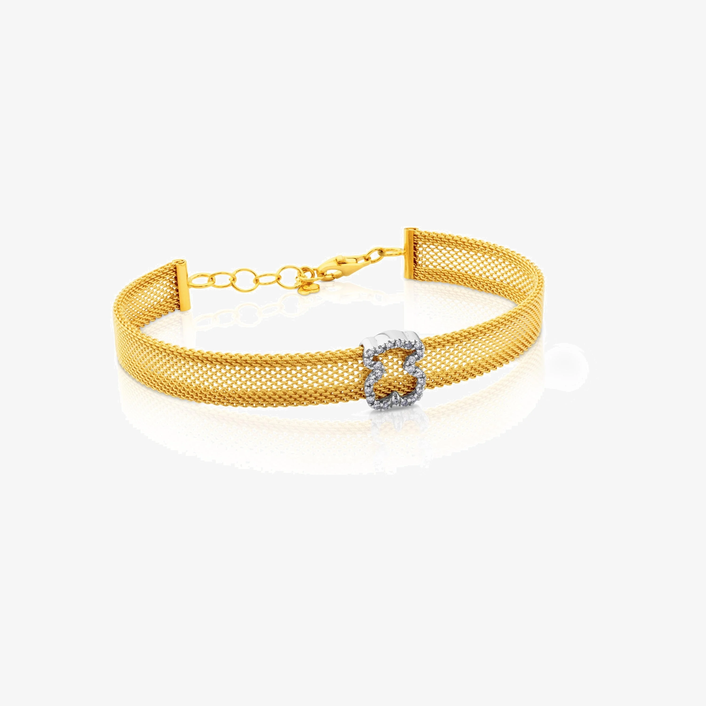 18K white and 18K solid gold Icon Mesh Bracelet with Diamonds Bear motif. Total carat weight: 0,14ct - 1