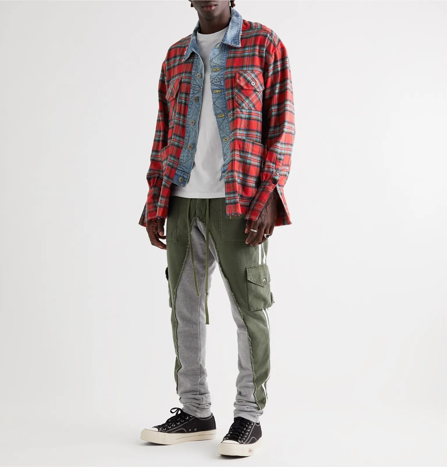 Frayed Denim-Trimmed Checked Cotton-Flannel Shirt - 2