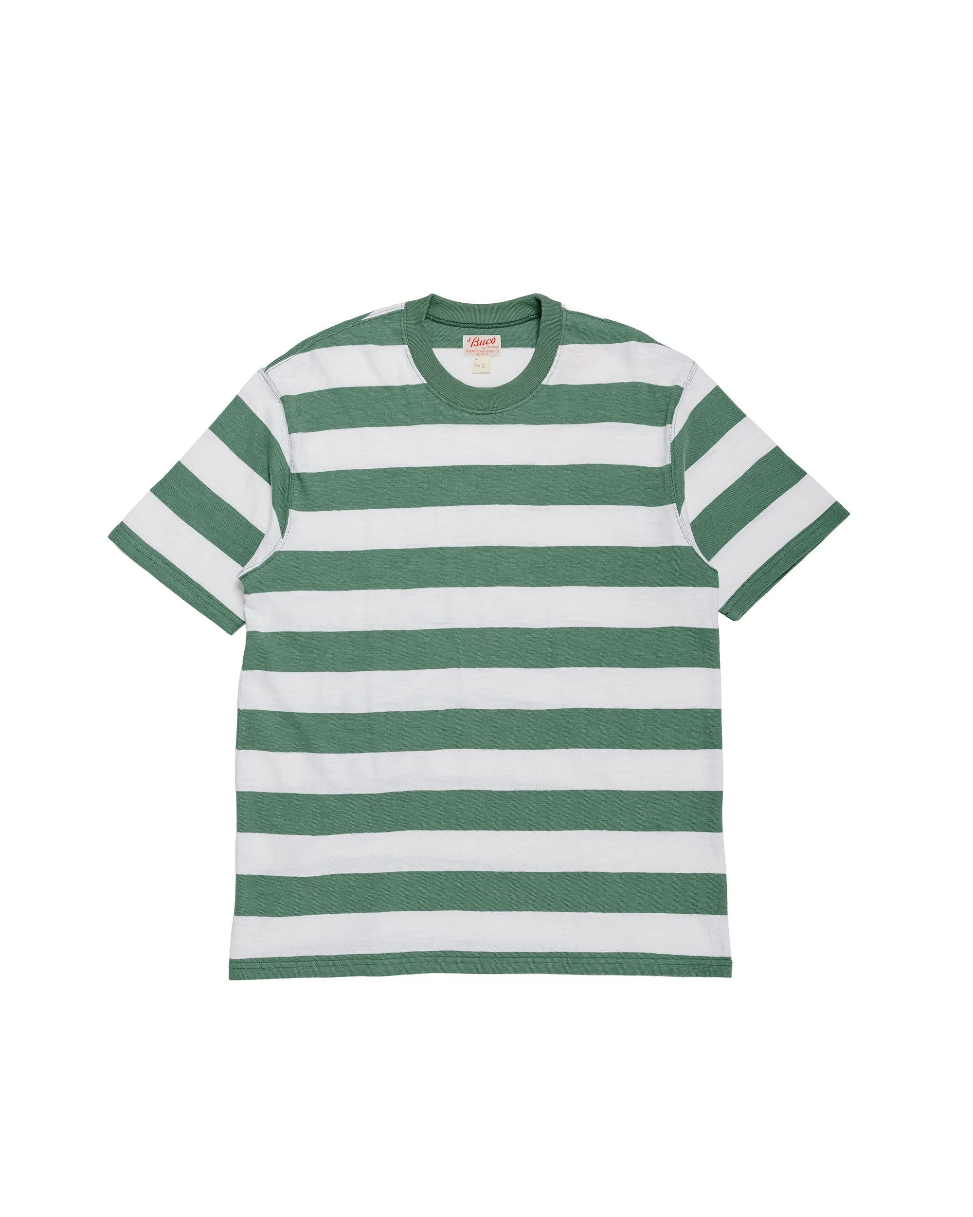 BC24002 Buco Stripe Tee S/S White/Green - 1