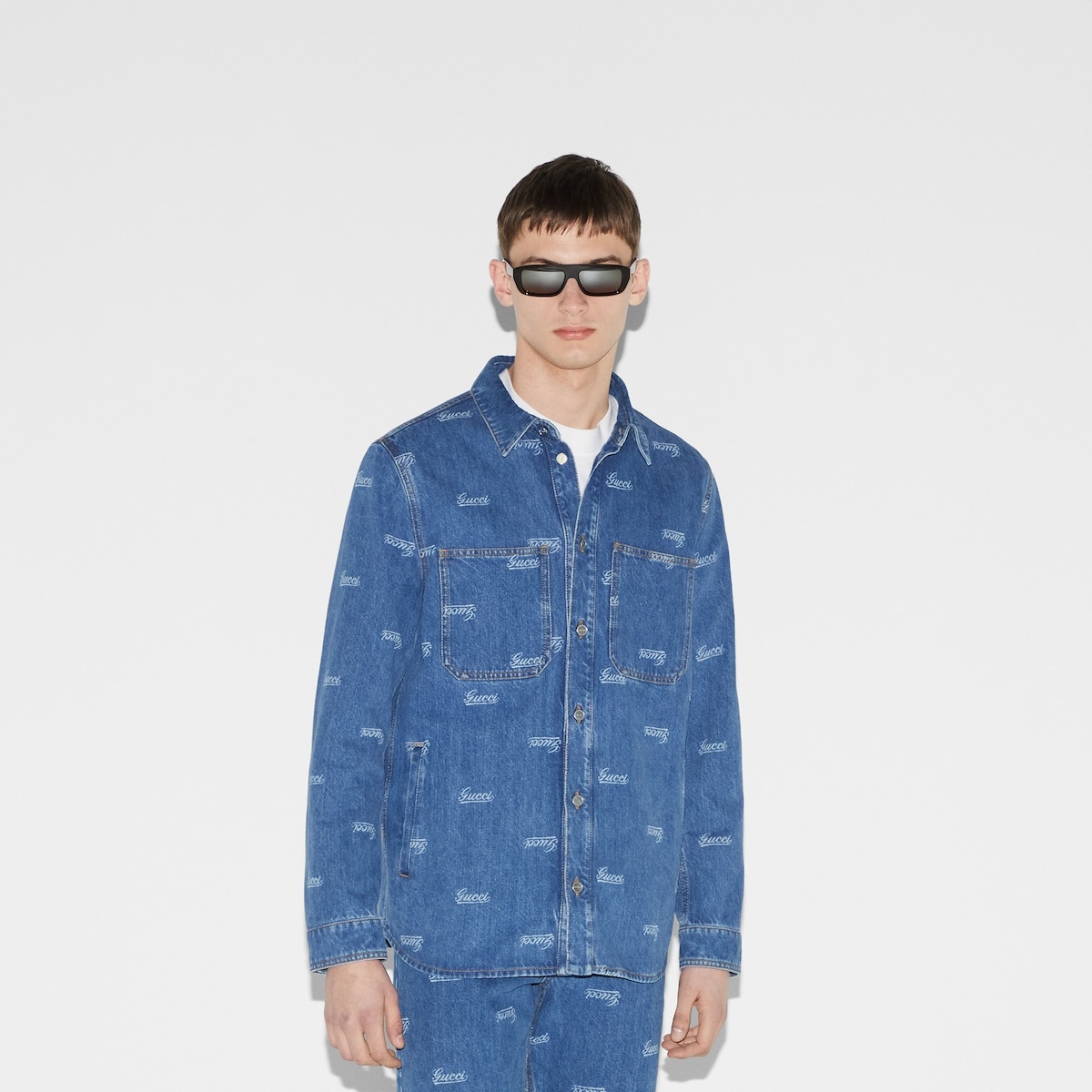 Denim shirt with lasered Gucci detail - 3