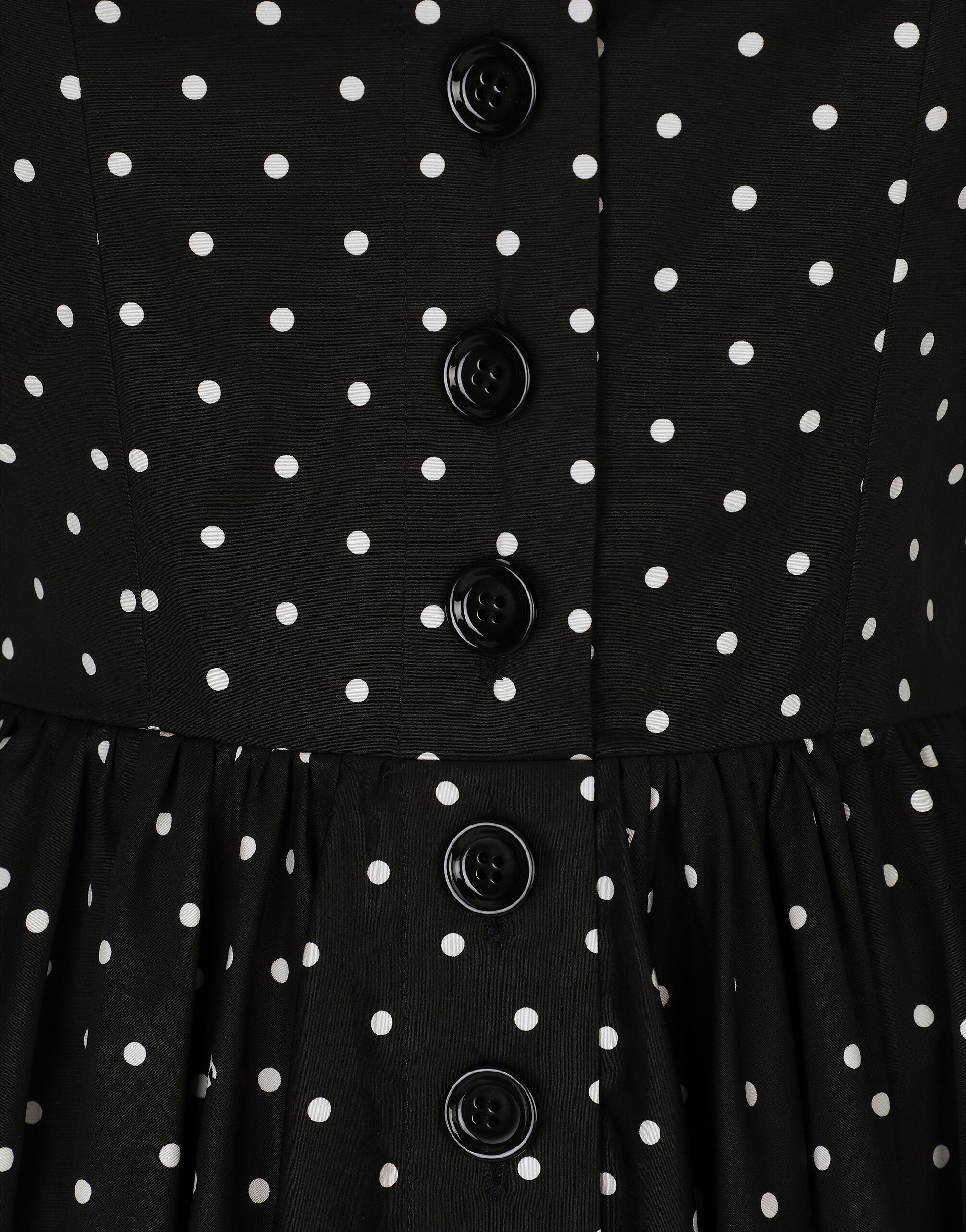 Calf-length cotton dress with polka-dot print - 5