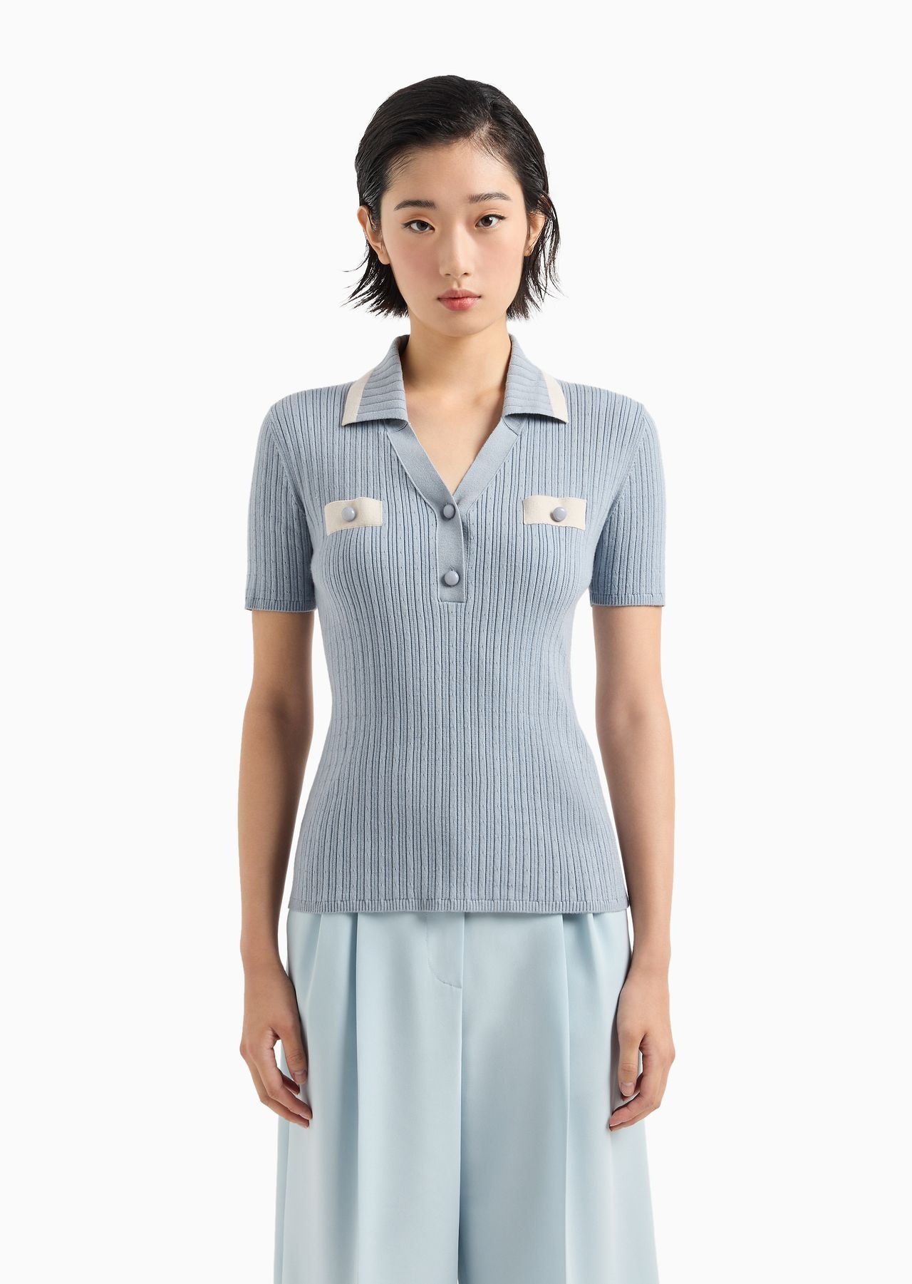 Icon short-sleeved polo-shirt jumper in a ribbed cashmere blend - 2