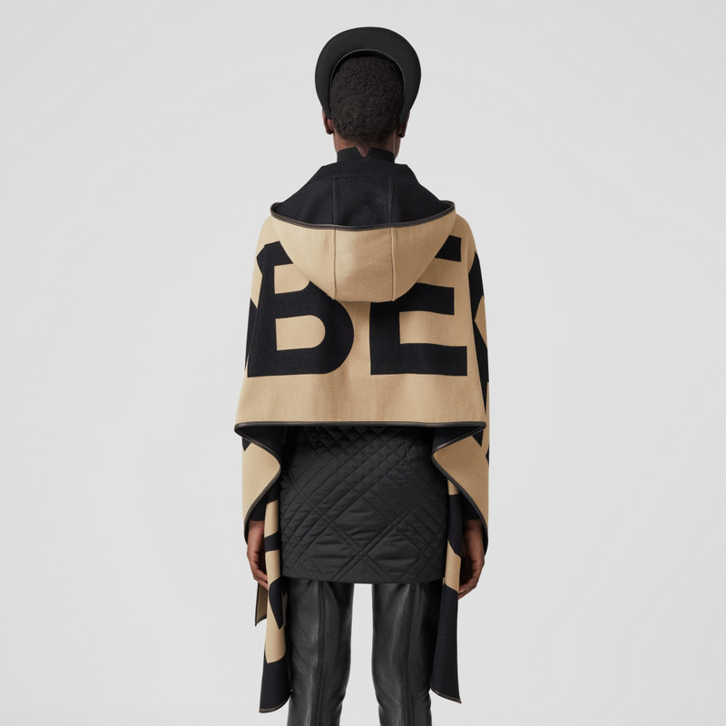 Logo Wool Cotton Jacquard Hooded Cape 3